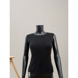 CLIO Black Ribbed Silk Cotton Sleeveless Tank Top Women's Size L